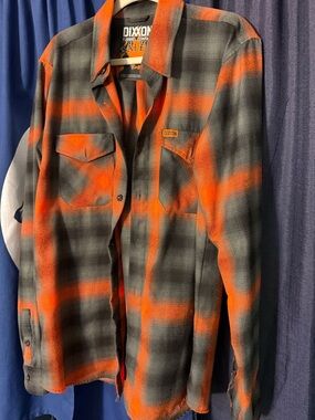 DIXXON Salem—Orange and Gray Plaid Flannel Button-Down Shirt